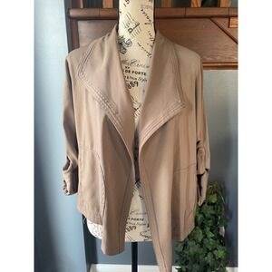Max Studio Women Taupe Brown Open Front Drape Jacket 3/4 Tab Sleeve Small